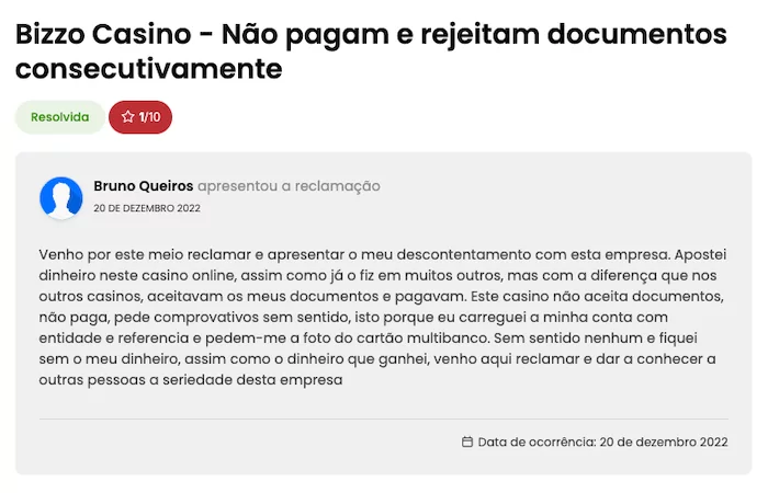 Reclami del casinò Bizzo