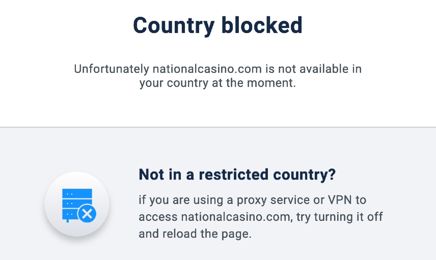 Pagina del Casinò Nazionale bloccata nel browser
