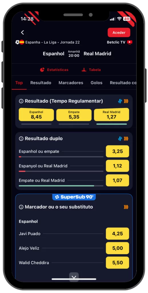 Buona organizzazione dell'app Betclic per le scommesse sportive.
